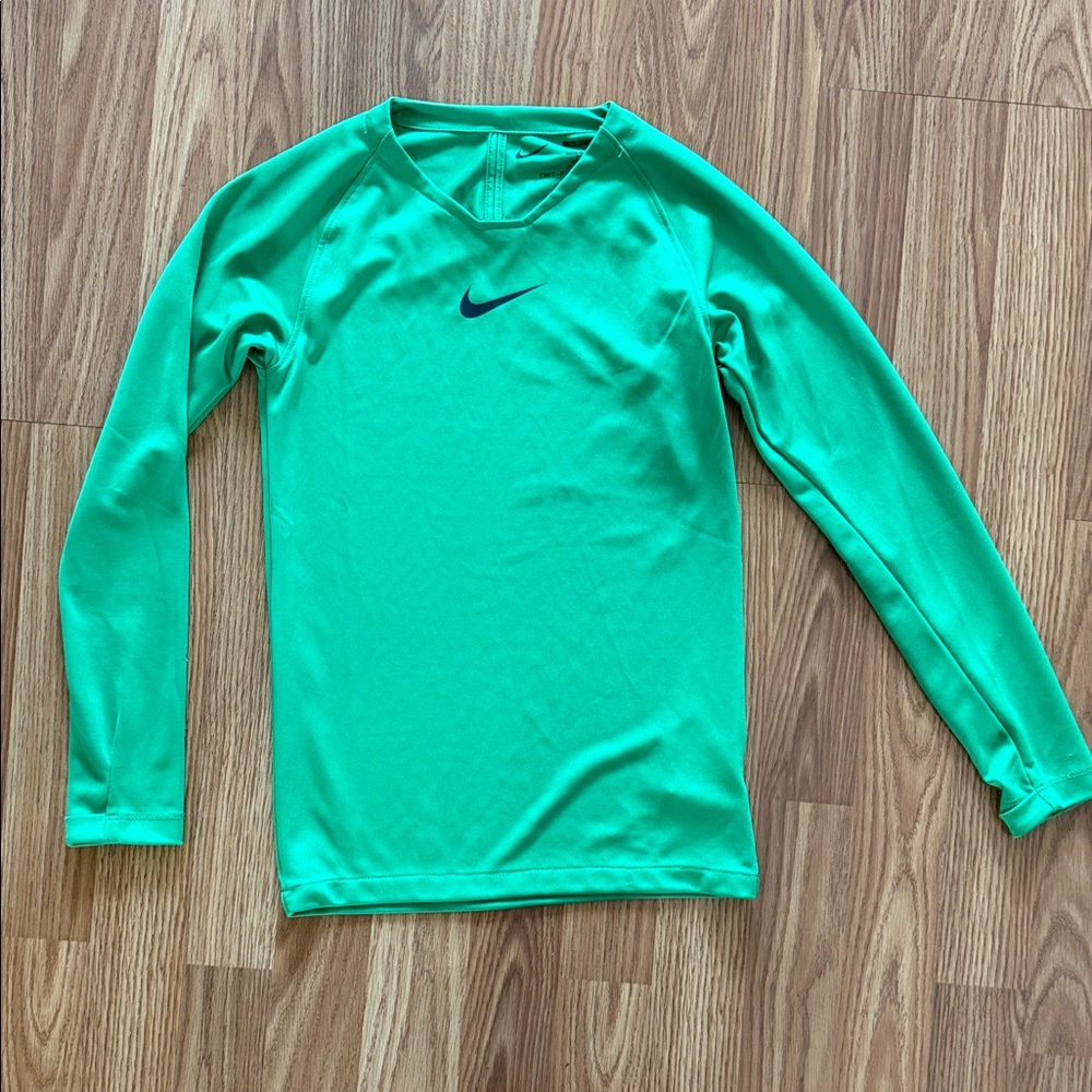 Nike Long Sleeve Performance Top - Green Boys Small Dri-Fit, Slim Fit